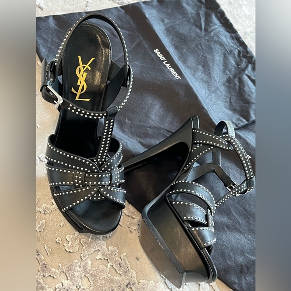 Yves St Laurent high heeled strap silver studded platforms.Impeccable. - Picture 3 of 8
